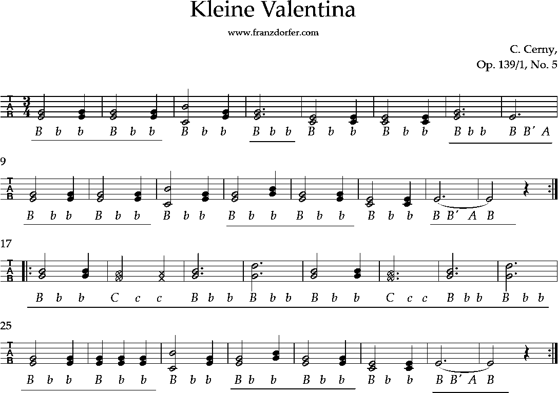 Griggschrift für Steirische Harmonika Anfänger, Beginner, Walzer, Kleiner Valentina